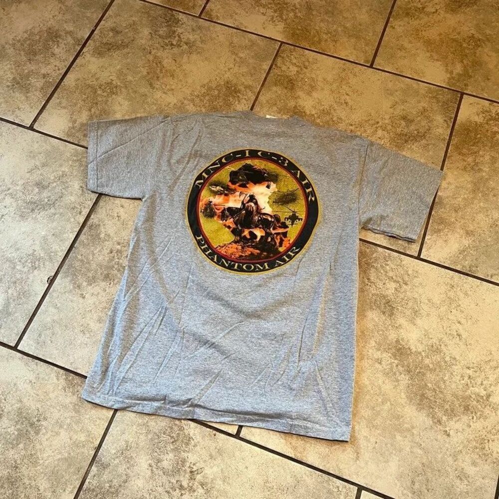 Vintage Y2K MNC-I Iraq Graphic Tee Medium Gray